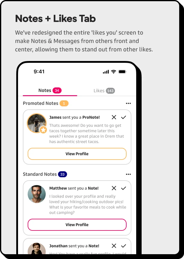 Notes and Likes Tab