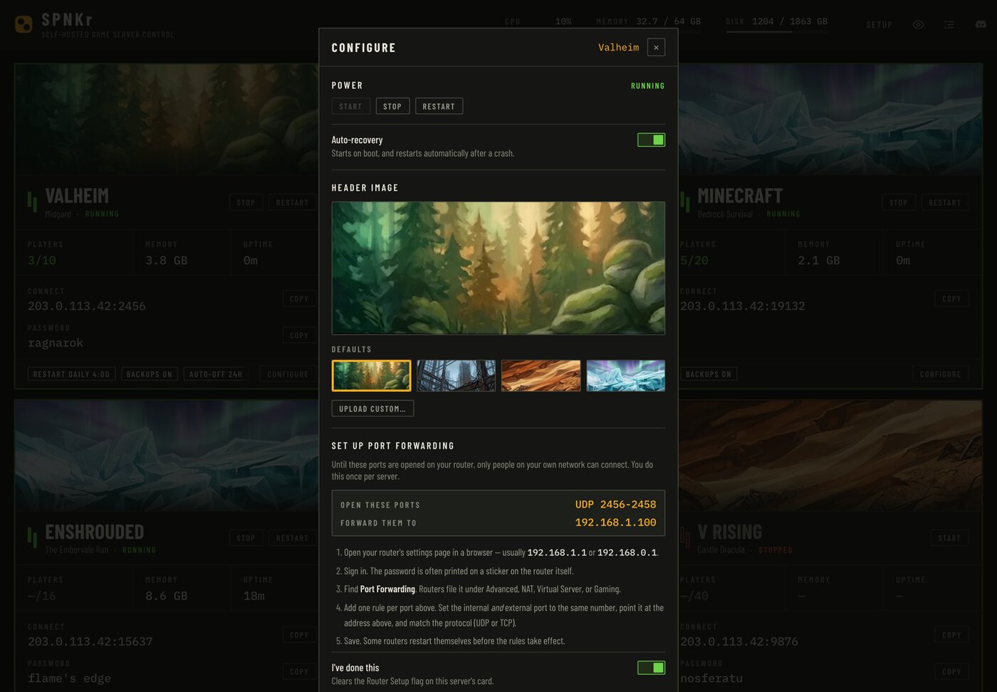 Configuring a game server