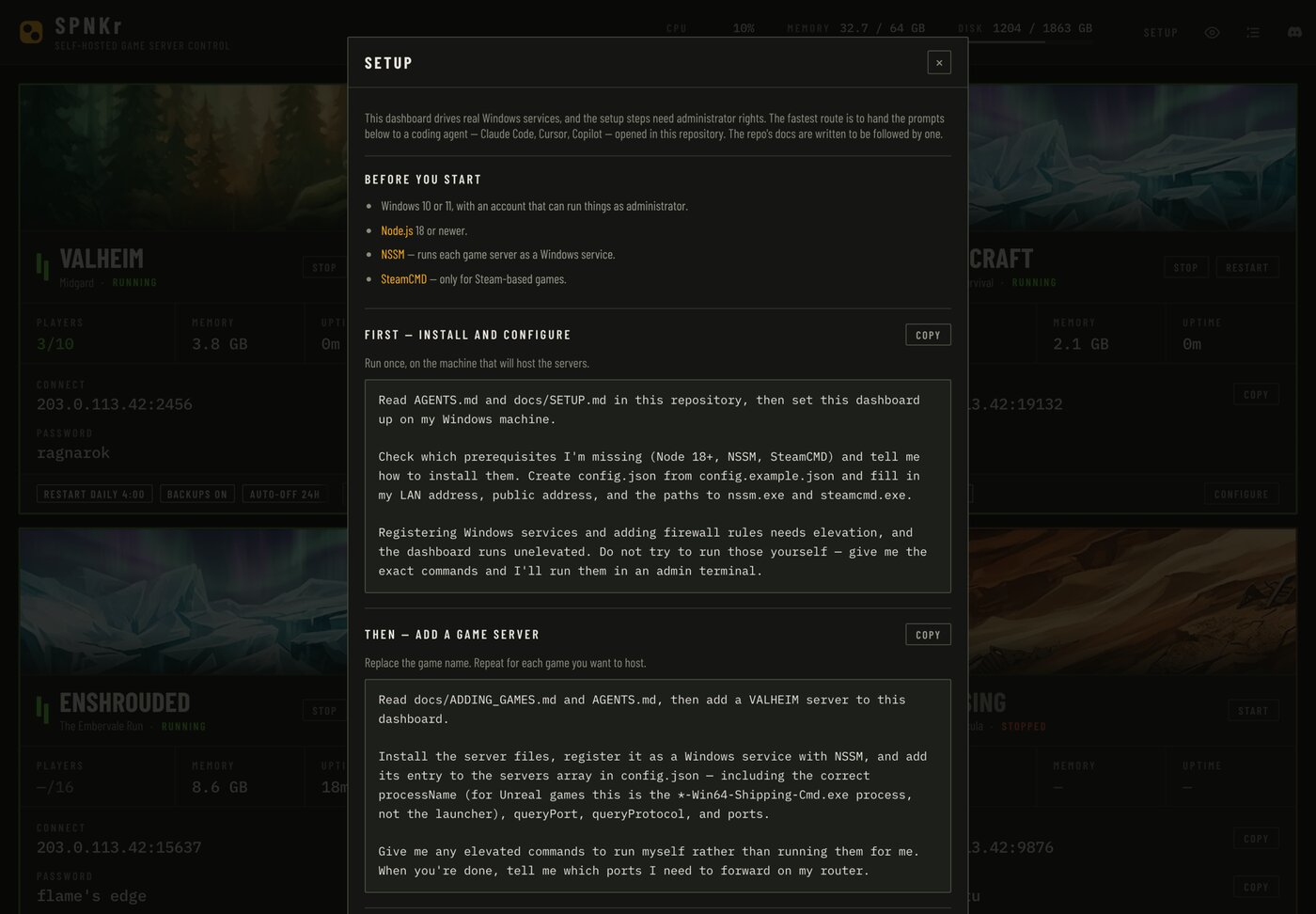 Setup prompts written for AI agents
