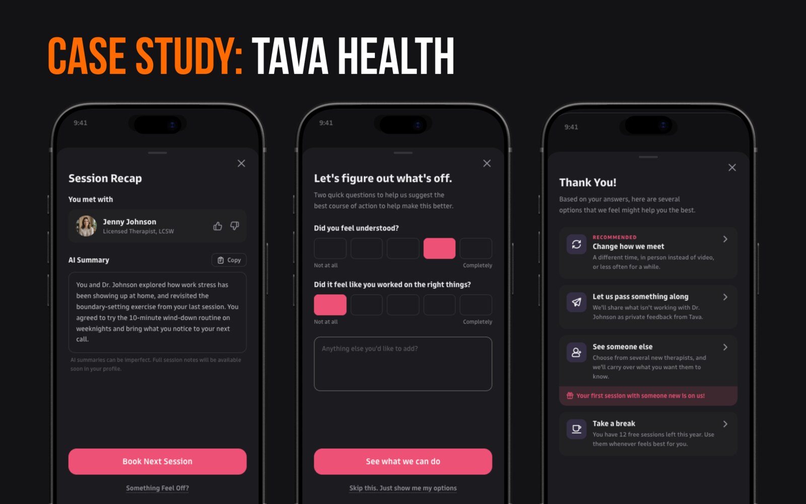 Tava Health case study: session recap, what felt off, and the options offered